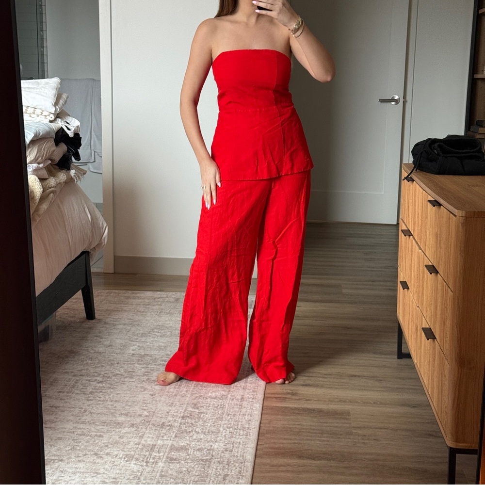 Ann Taylor Vibrant Red Strapless Linen Set